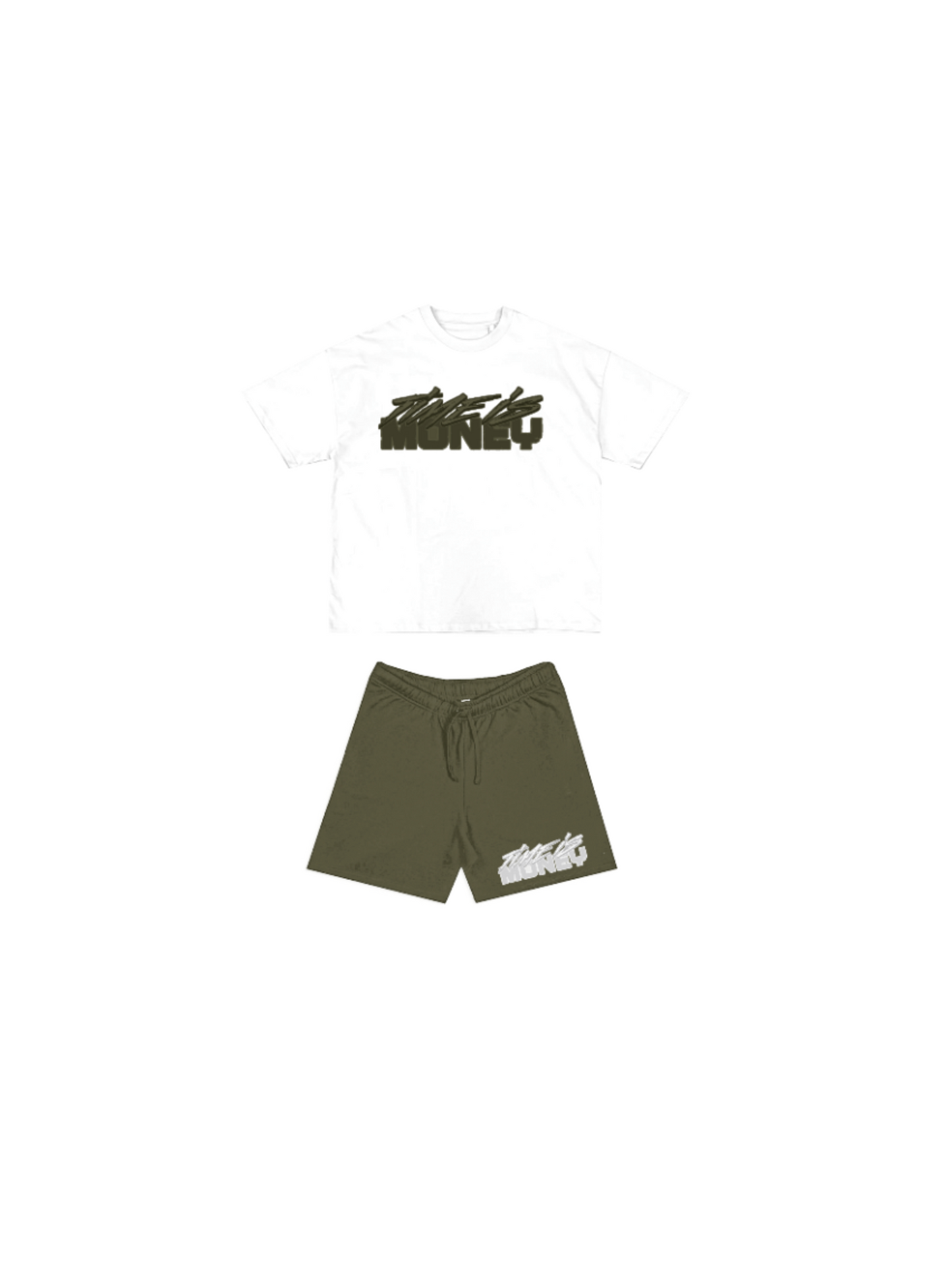 TIMEISMONEY KHAKI GREEN SHORT SET